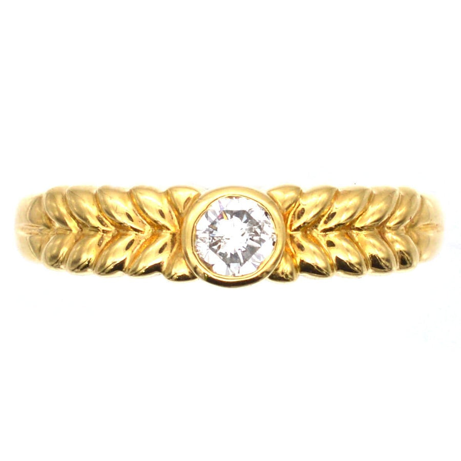 Vintage 18ct Gold, Diamond Solitaire Ring with a Laurel Wreath Shoulders | Parkin and Gerrish | Antique & Vintage Jewellery
