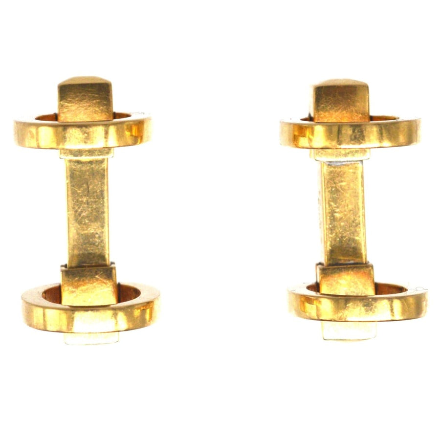 Vintage 18ct Gold Double Ring Bar Spring Cufflinks by Kiki McDonough | Parkin and Gerrish | Antique & Vintage Jewellery