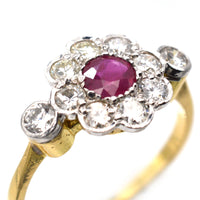 Vintage 18ct Gold & Platinum, Ruby & Diamond Cluster Ring | Parkin and Gerrish (UK)