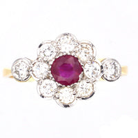 Vintage 18ct Gold & Platinum, Ruby & Diamond Cluster Ring | Parkin and Gerrish (UK)