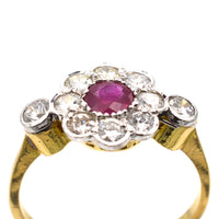 Vintage 18ct Gold & Platinum, Ruby & Diamond Cluster Ring | Parkin and Gerrish (UK)