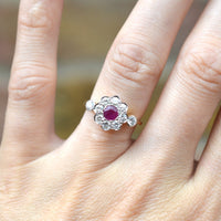 Vintage 18ct Gold & Platinum, Ruby & Diamond Cluster Ring | Parkin and Gerrish (UK)