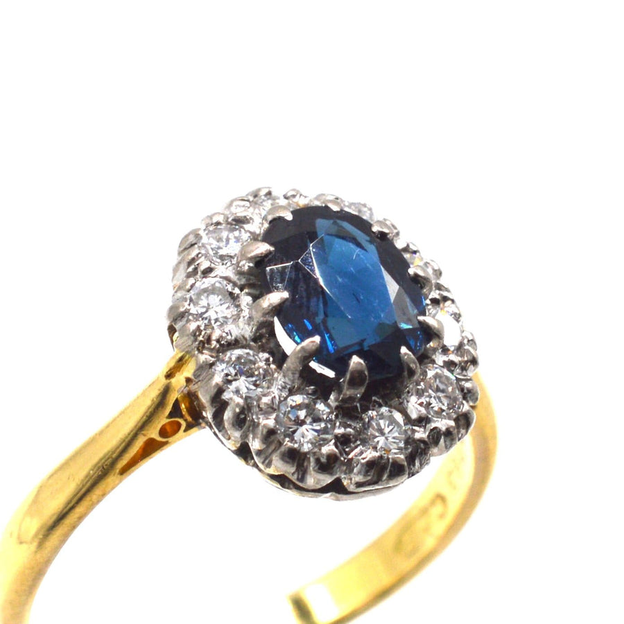 Vintage 18ct Gold Sapphire and Diamond Oval Cluster Ring | Parkin and Gerrish | Antique & Vintage Jewellery