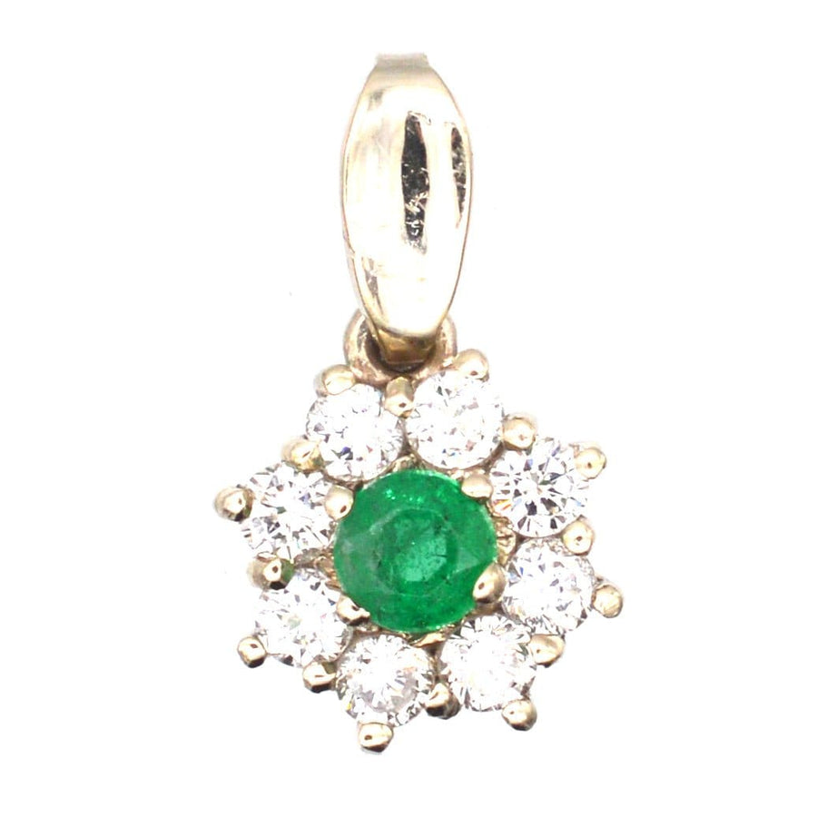 Vintage 18ct White Gold Emerald and Diamond Cluster Pendant | Parkin and Gerrish | Antique & Vintage Jewellery