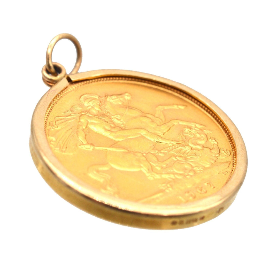 Vintage 1967 22ct Gold Full Sovereign in a 9ct Gold Pendant Mount with George and Dragon & Queen Elizabeth II | Parkin and Gerrish | Antique & Vintage Jewellery