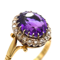 Vintage 1970s 18ct Gold Amethyst & Diamond Cluster Ring | Parkin and Gerrish (UK)