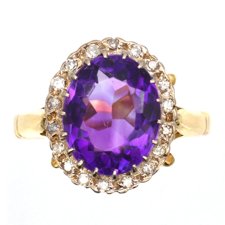 Vintage 1970s 18ct Gold Amethyst & Diamond Cluster Ring | Parkin and Gerrish | Antique & Vintage Jewellery