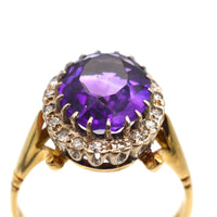 Vintage 1970s 18ct Gold Amethyst & Diamond Cluster Ring | Parkin and Gerrish (UK)