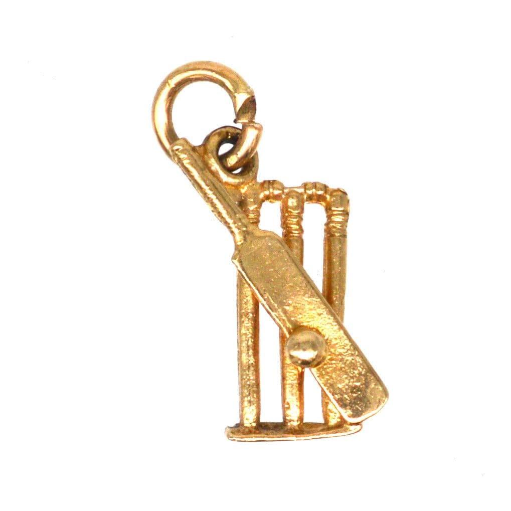 Vintage 9ct Gold Cricket Bat Ball Stumps Charm Pendant