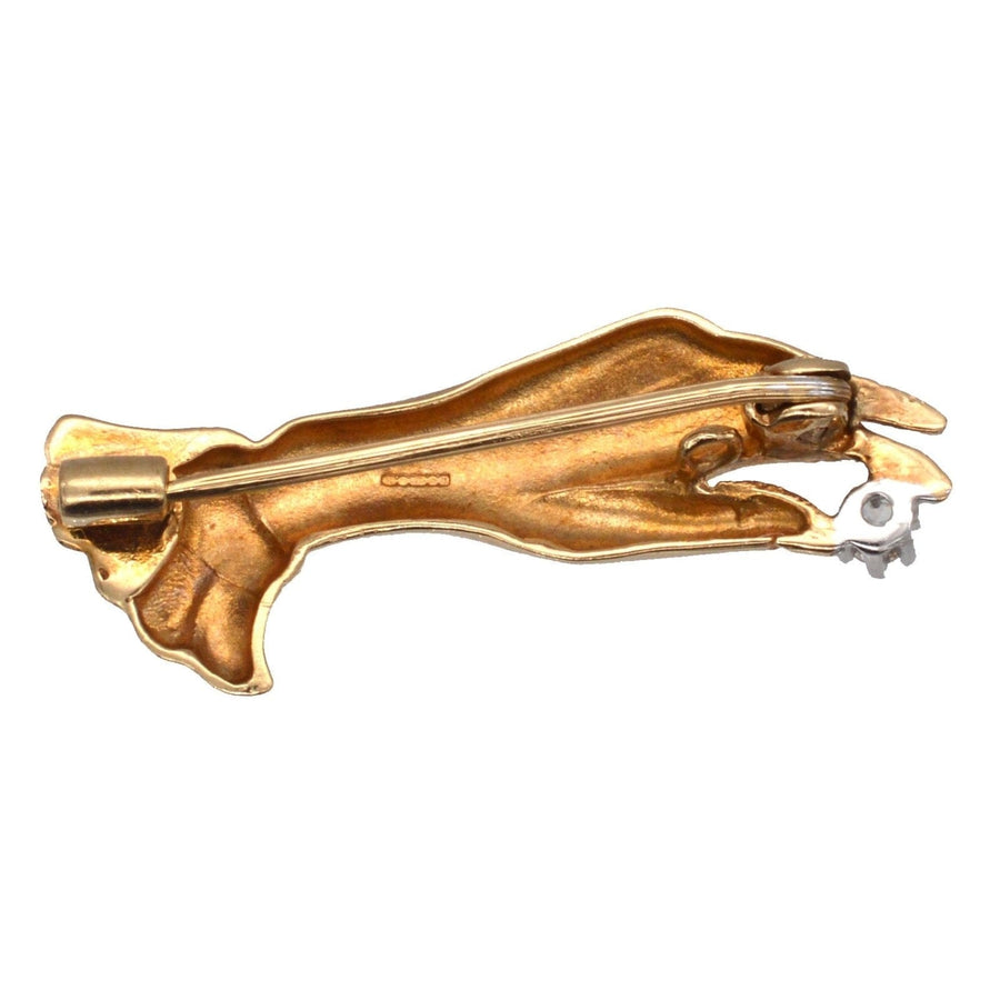 Vintage 9ct Gold Gloved Hand Holding a Diamond Brooch | Parkin and Gerrish | Antique & Vintage Jewellery