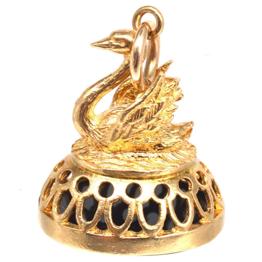 Vintage 9ct Gold Swan Pendant with Onyx Seal of Hermes | Parkin and Gerrish | Antique & Vintage Jewellery