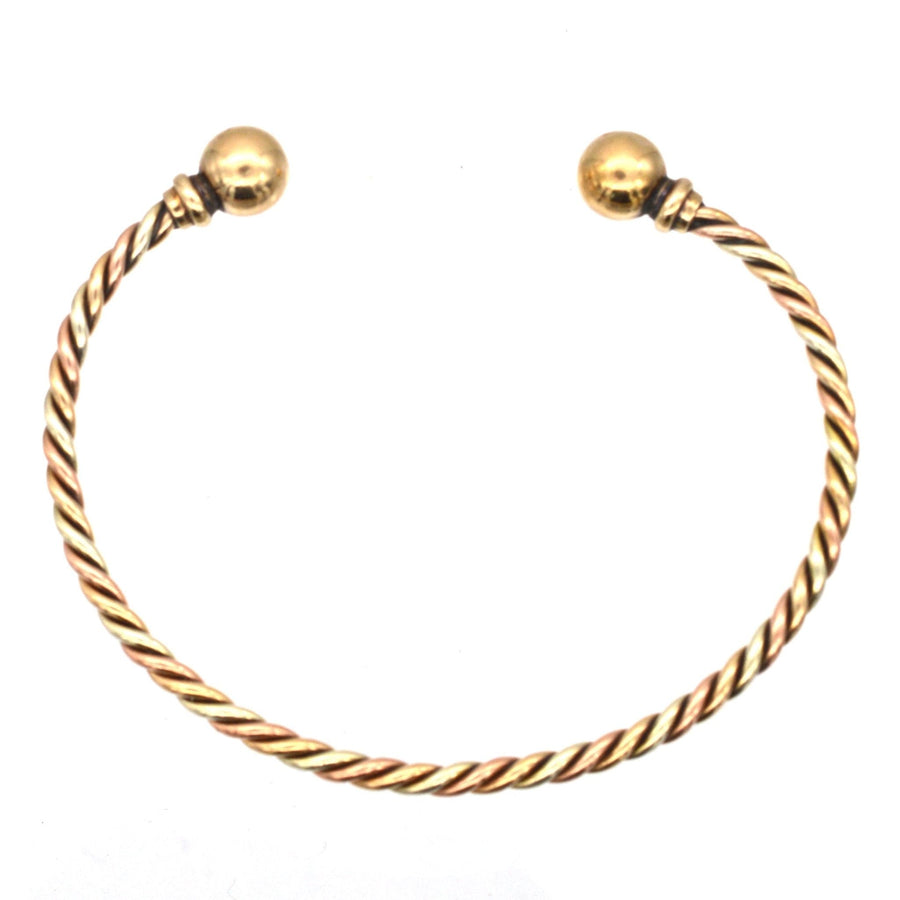 Vintage 9ct Gold Twisted Three Colour Gold Open Bangle | Parkin and Gerrish | Antique & Vintage Jewellery