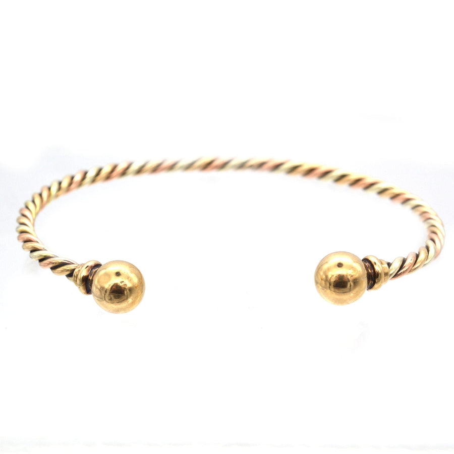 Vintage 9ct Gold Twisted Three Colour Gold Open Bangle | Parkin and Gerrish | Antique & Vintage Jewellery