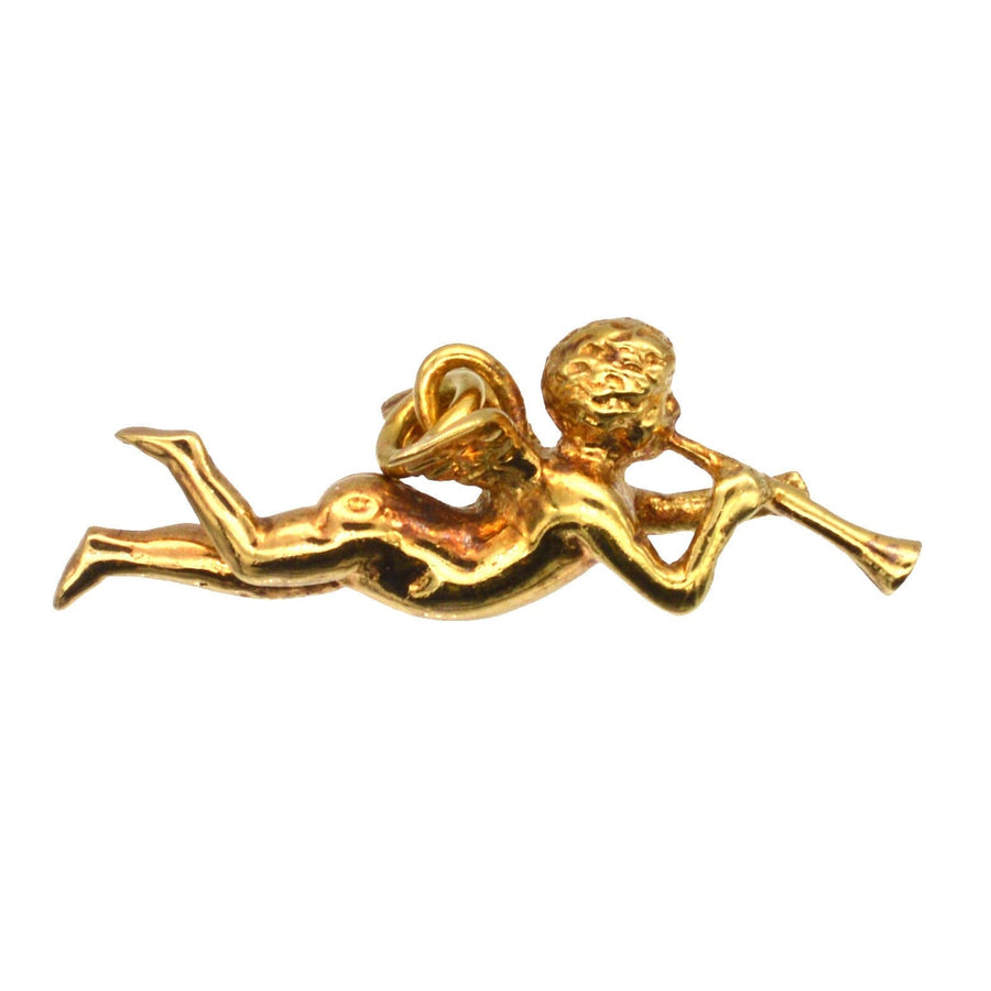 Vintage 9ct Gold Valentine Angel with Horn Pendant | Parkin and Gerrish | Antique & Vintage Jewellery