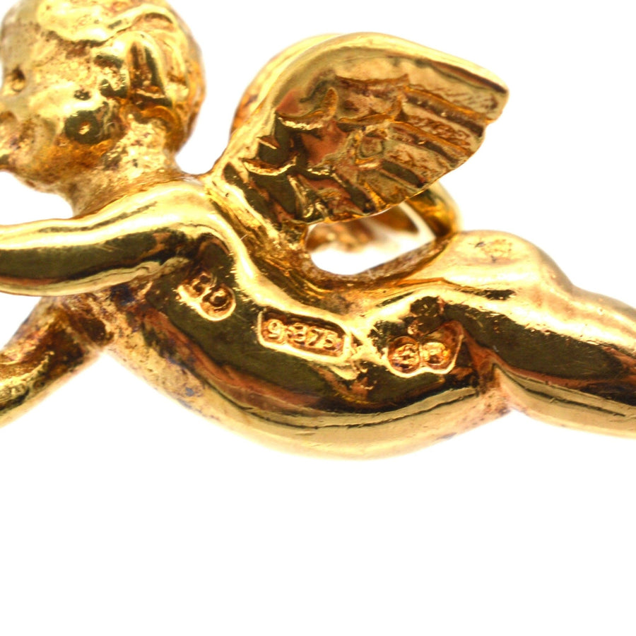 Vintage 9ct Gold Valentine Angel with Horn Pendant | Parkin and Gerrish | Antique & Vintage Jewellery