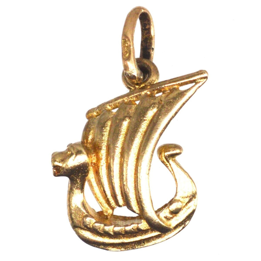 Vintage 9ct Gold Vikings Ship Charm | Parkin and Gerrish | Antique & Vintage Jewellery