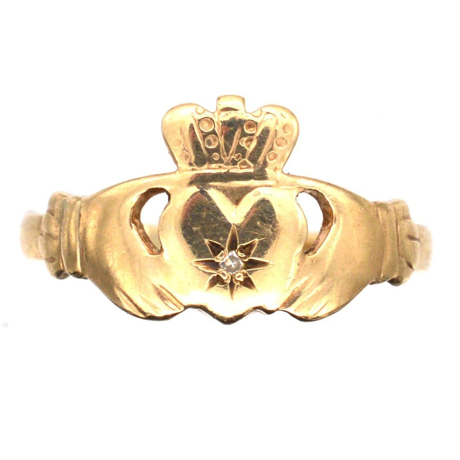 Vintage 9ct Irish Claddah Ring with Diamond | Parkin and Gerrish | Antique & Vintage Jewellery
