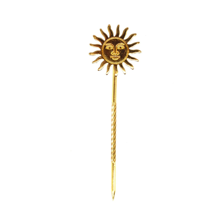 Vintage Gold Gilt Metal Face in Sun Tie Pin | Parkin and Gerrish | Antique & Vintage Jewellery