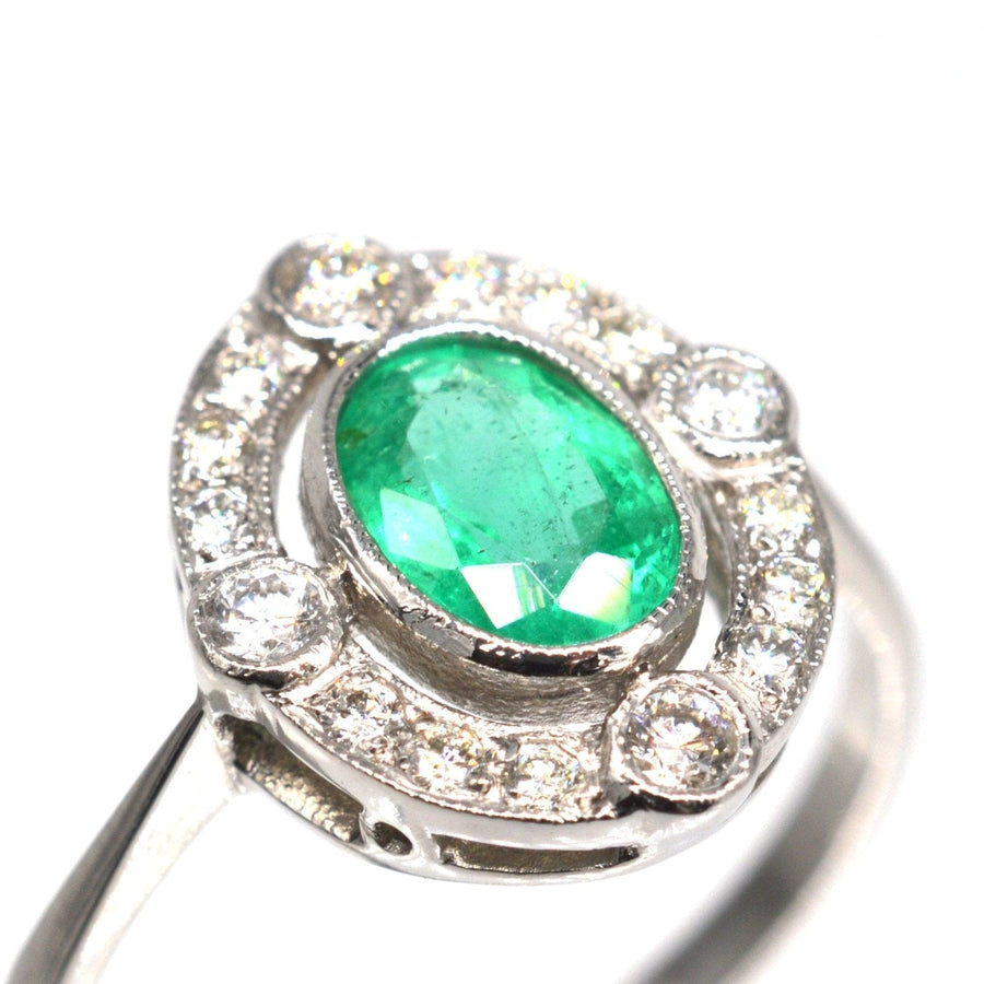Vintage Platinum Emerald and Diamond Cluster Ring | Parkin and Gerrish | Antique & Vintage Jewellery