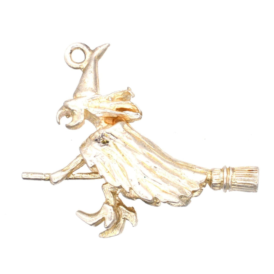 Vintage Silver Witch on Broomstick Pendant | Parkin and Gerrish | Antique & Vintage Jewellery