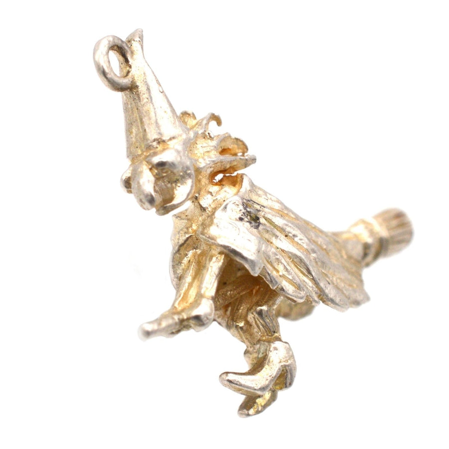 Vintage Silver Witch on Broomstick Pendant | Parkin and Gerrish | Antique & Vintage Jewellery
