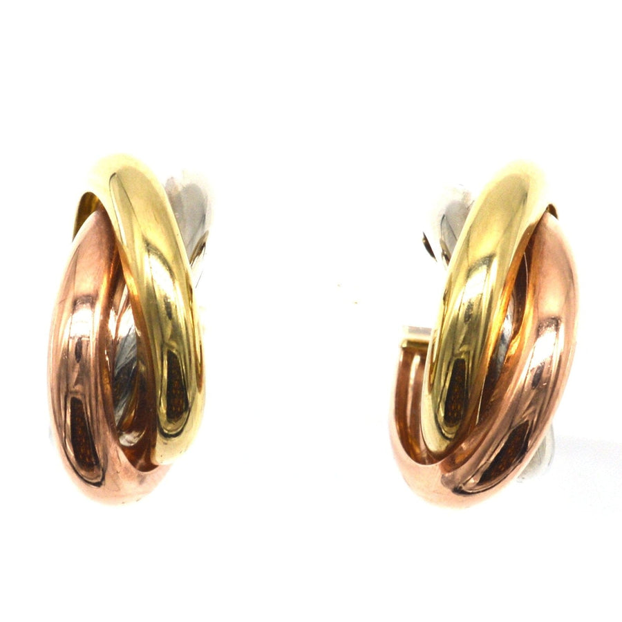 Vintage Three Colour 9ct Gold Large Open "Russian Trinity" Three Hoop Earrings | Parkin and Gerrish | Antique & Vintage Jewellery