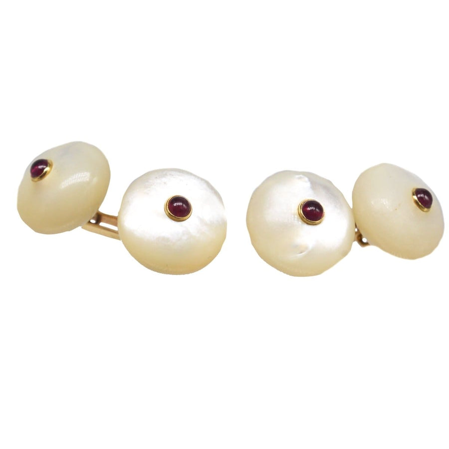 Vintage Trianon 14ct Gold, Mother of Pearl and Ruby Cufflinks | Parkin and Gerrish | Antique & Vintage Jewellery